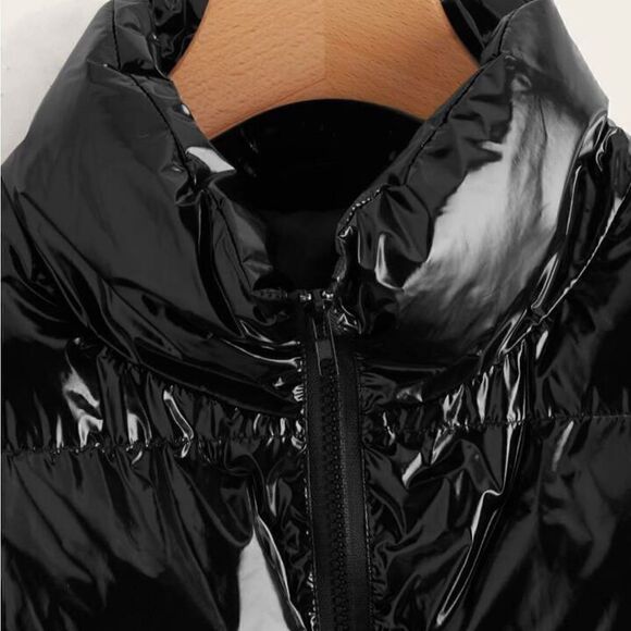 NWOT Shein Black Cropped Puffer Coat Jacket Women's Size XL - Picture 4 of 8